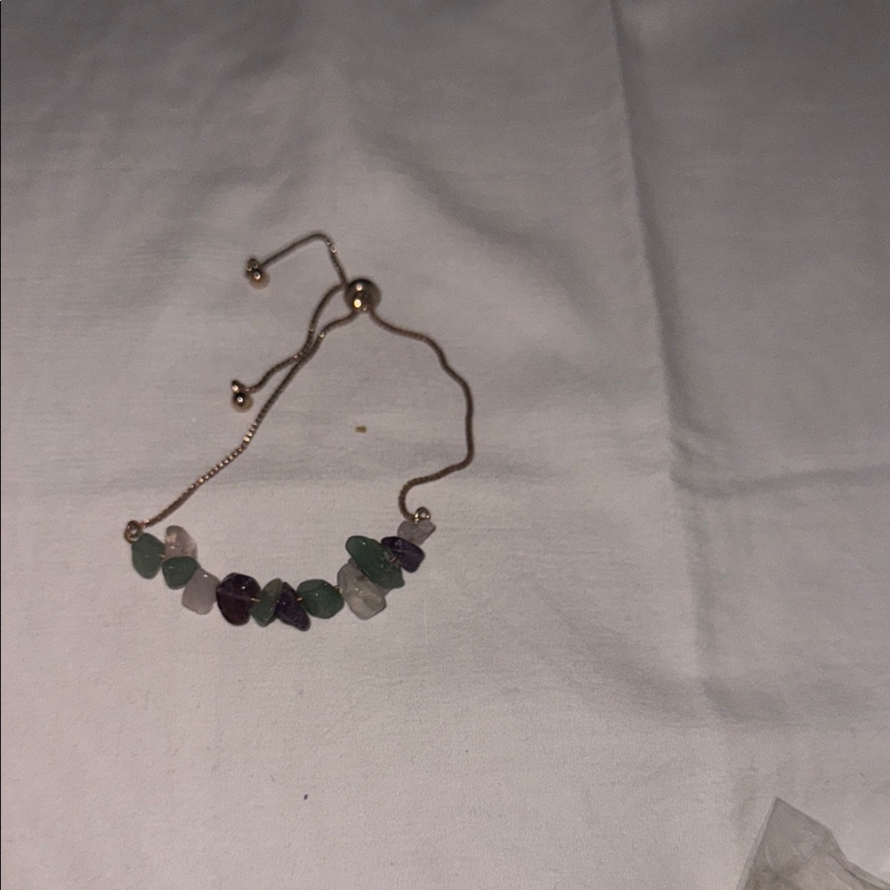 Gold-Tone Multicolor Stone Bead Adjustable Bracelet